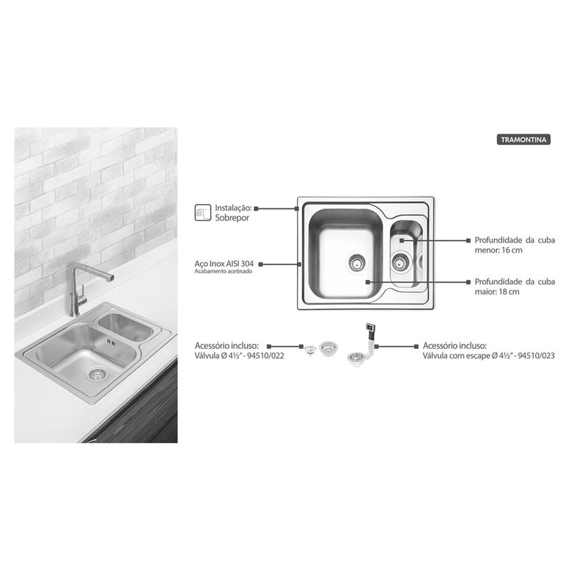 Tramontina - 93863123 - Cuba de Inox de Sobrepor