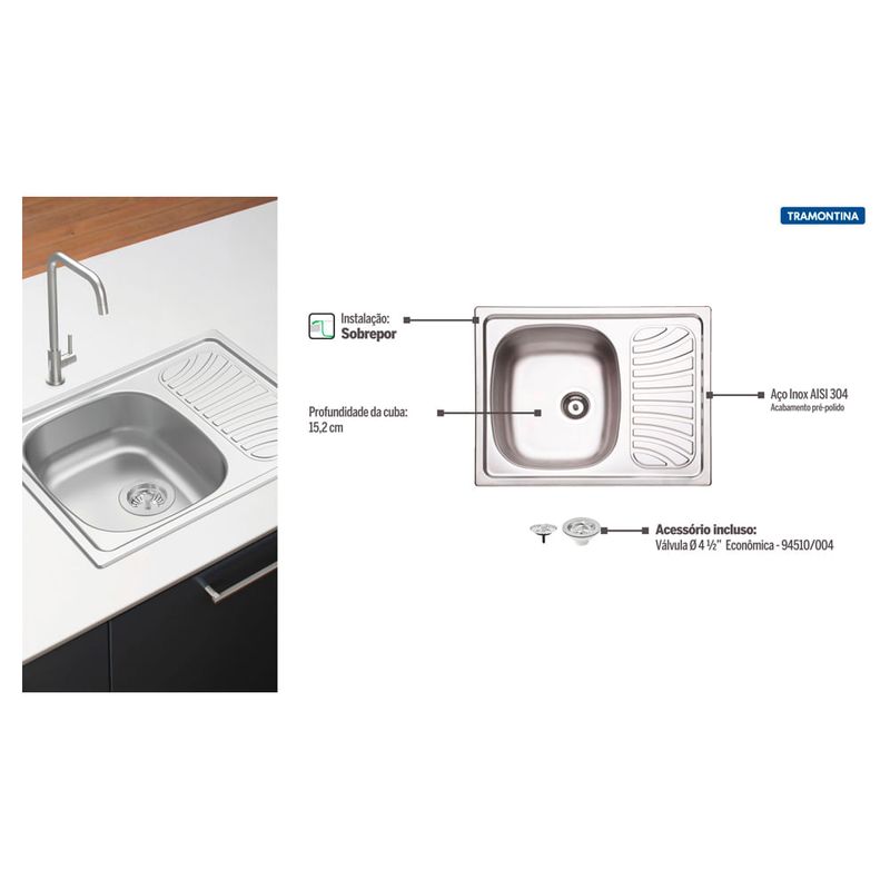 Tramontina - 93827602 - Cuba de Inox de Sobrepor