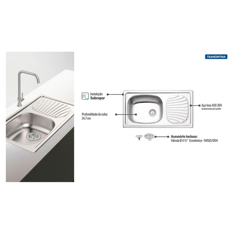 Tramontina - 93840602 - Cuba de Inox de Sobrepor