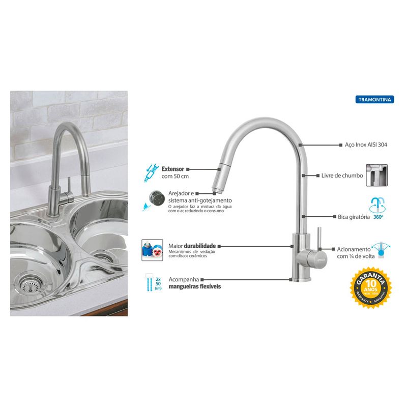 Tramontina - 94520011 - Misturador Monocomando de Mesa