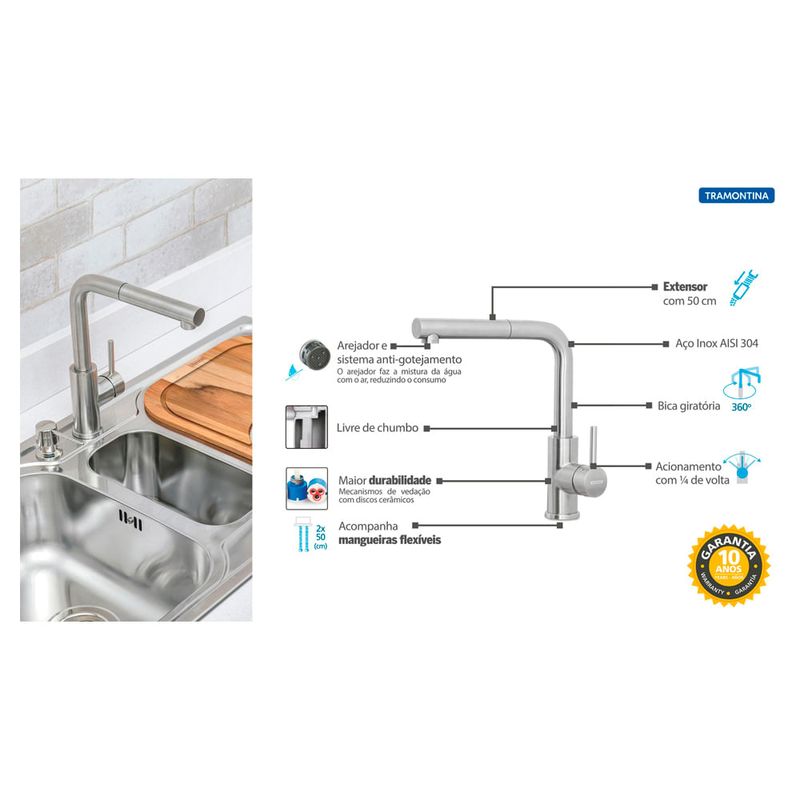 Tramontina - 94520013 - Misturador Monocomando de Mesa
