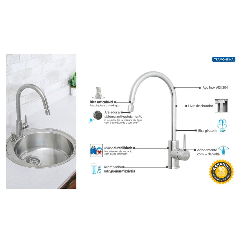 Tramontina - 94520010 - Misturador Monocomando de Mesa