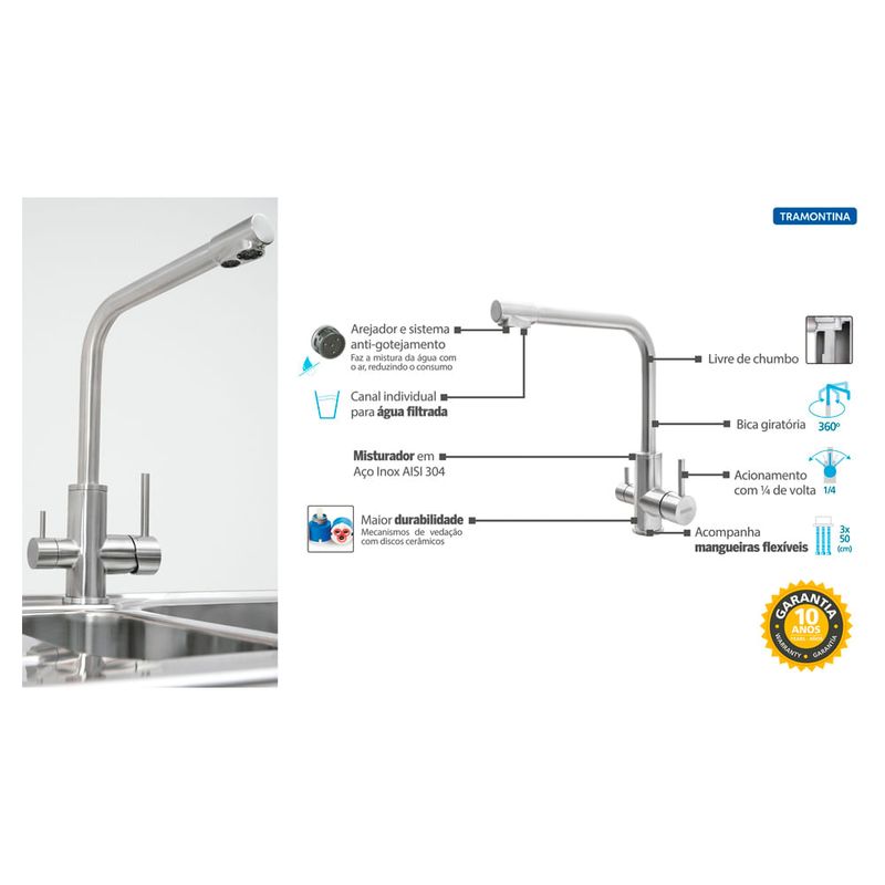 Tramontina - 94520019 - Misturador Monocomando de Mesa