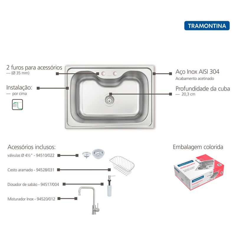 Tramontina - 93806162 - Cuba de Inox de Sobrepor