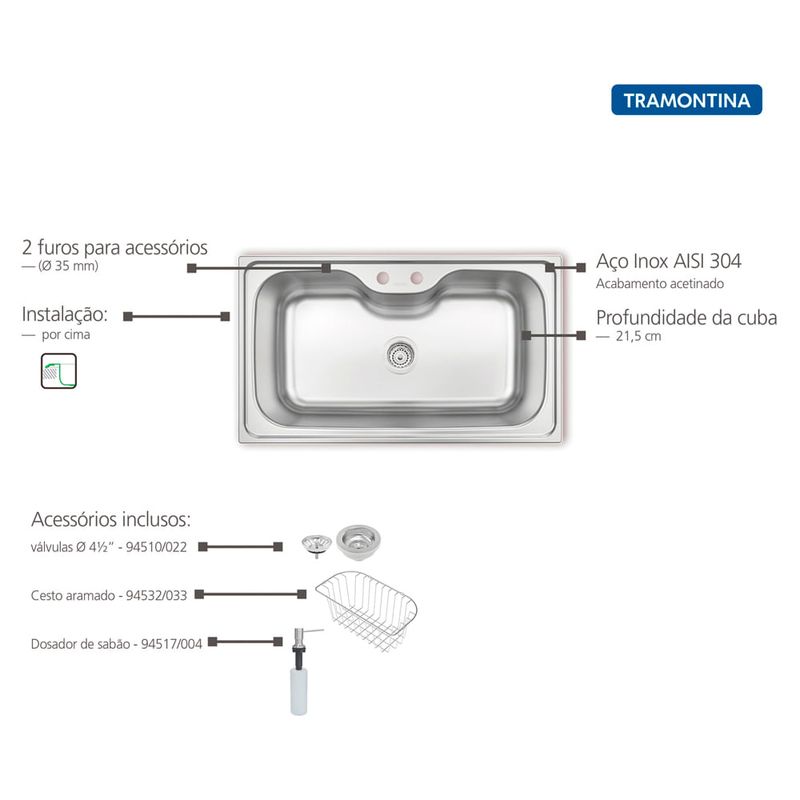 Tramontina - 93801152 - Cuba de Inox de Sobrepor