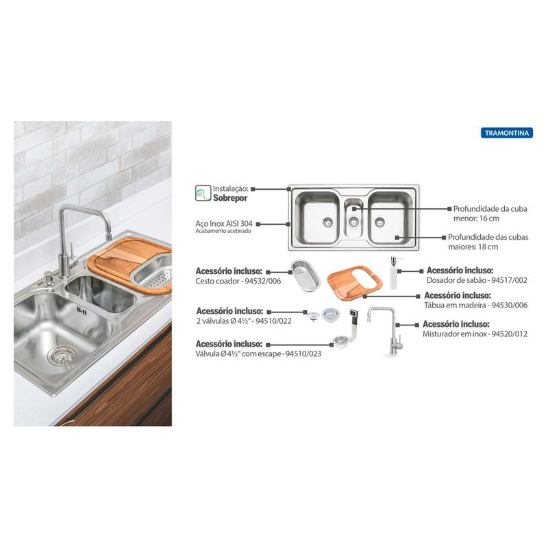 Tramontina - 93831133 - Cuba de Inox de Sobrepor