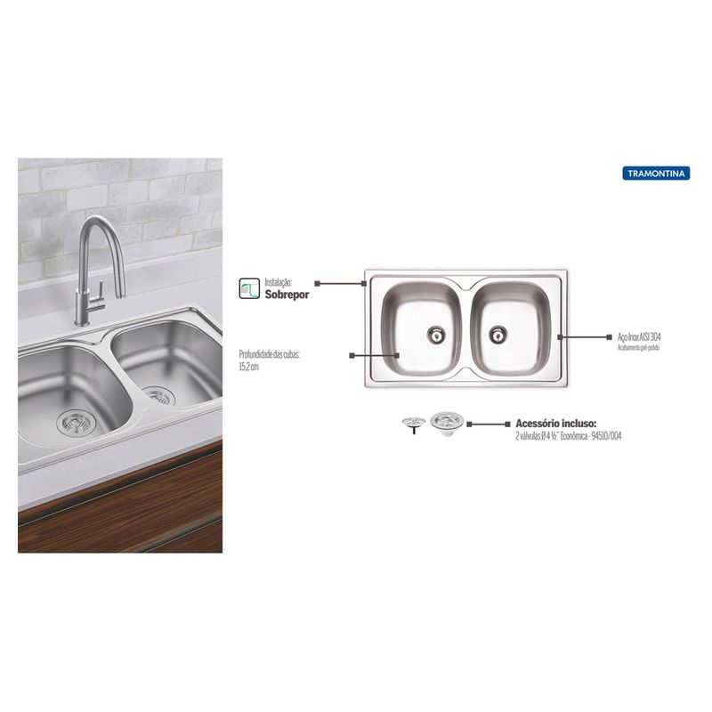 Tramontina - 93808602 - Cuba de Inox de Sobrepor