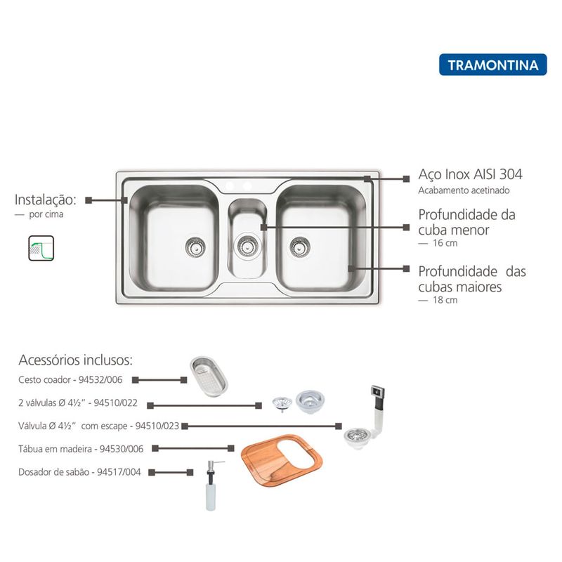 Tramontina - 93831103 - Cuba de Inox de Sobrepor