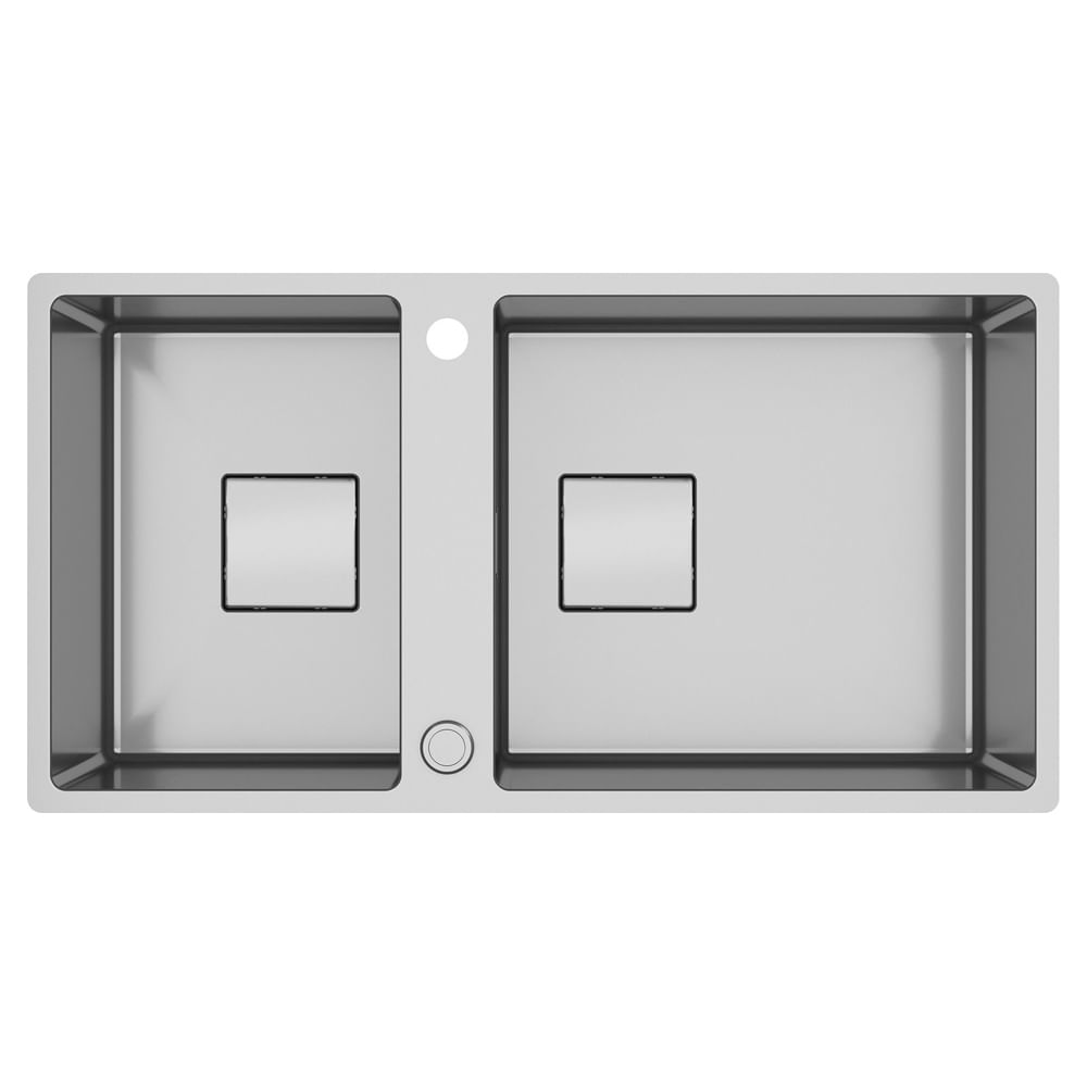 Cuba de Inox de Embutir ou Sobrepor Dupla 86X45cm 4.1/2" Onyx Oyx 220-45-29 Fosco com Válvula