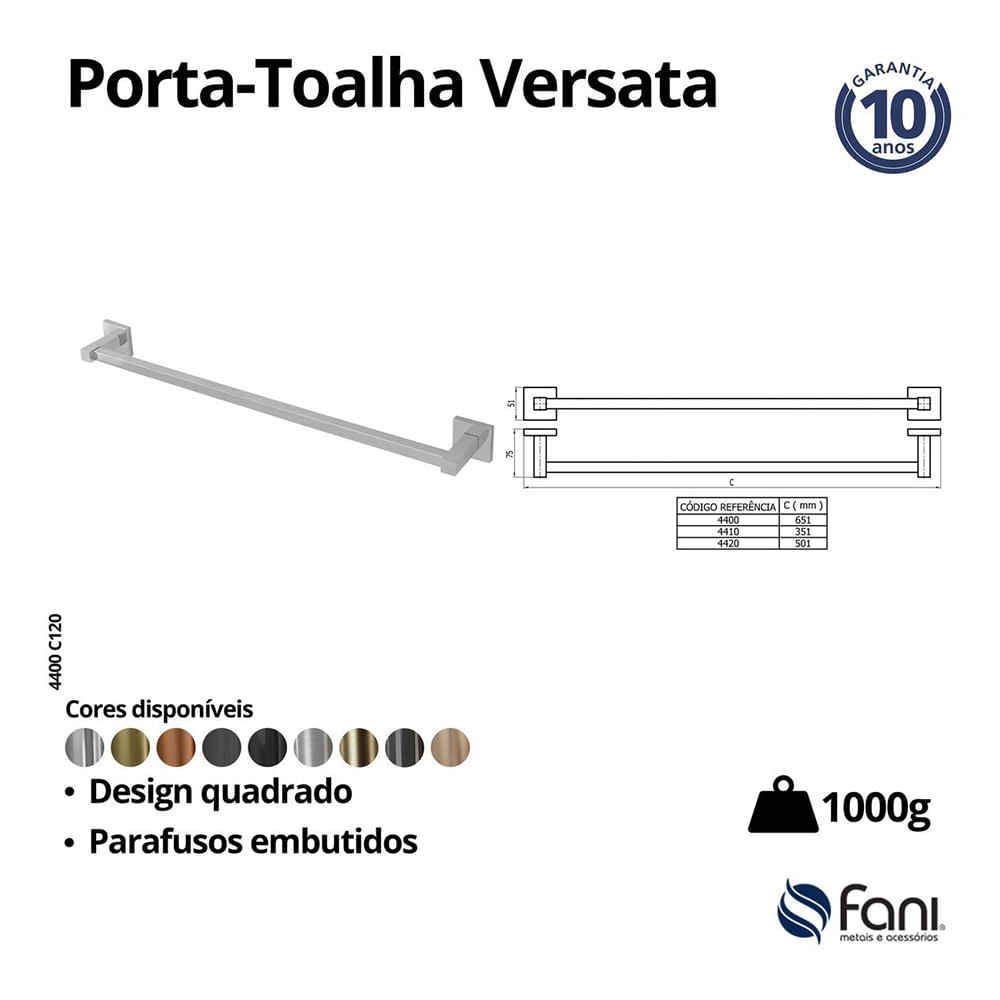 Encontraproduto.com.br - Porta Toalha Reto 65cm Cromado 4400 C120 - Fani