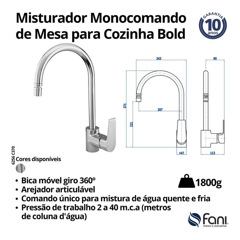 Fani Misturador Monocomando de Mesa Imagem 06