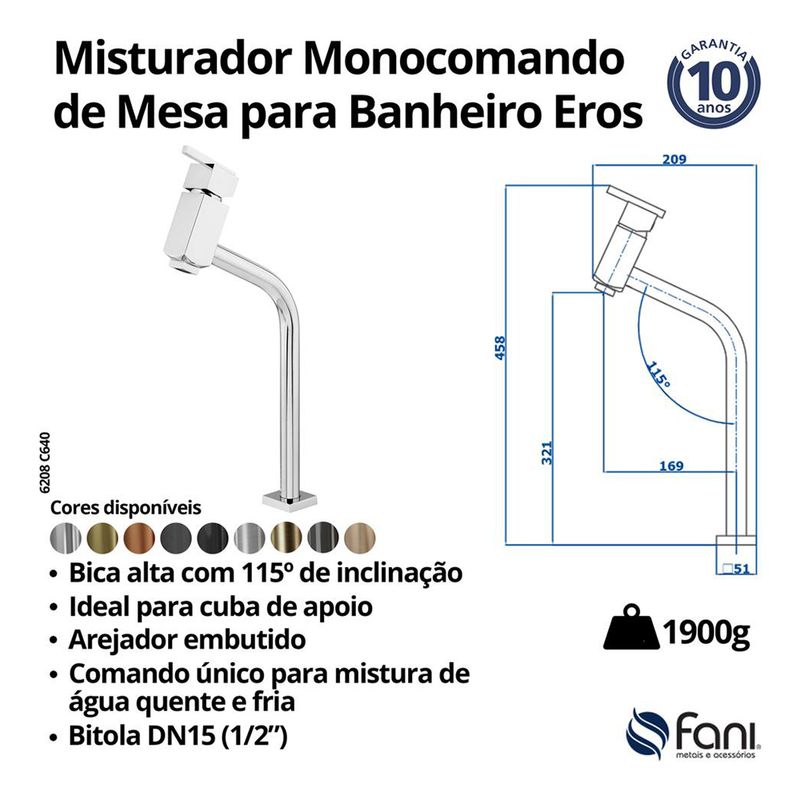 Fani Misturador Monocomando de Mesa Imagem 06