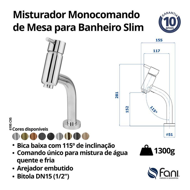 Fani Misturador Monocomando de Mesa Imagem 06