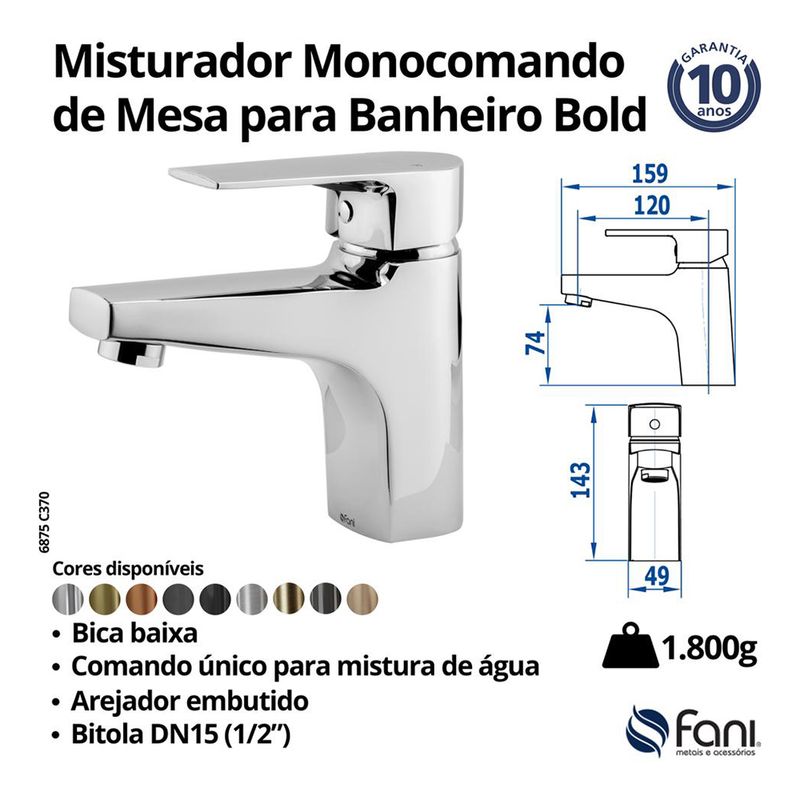 Fani Misturador Monocomando de Mesa Imagem 06