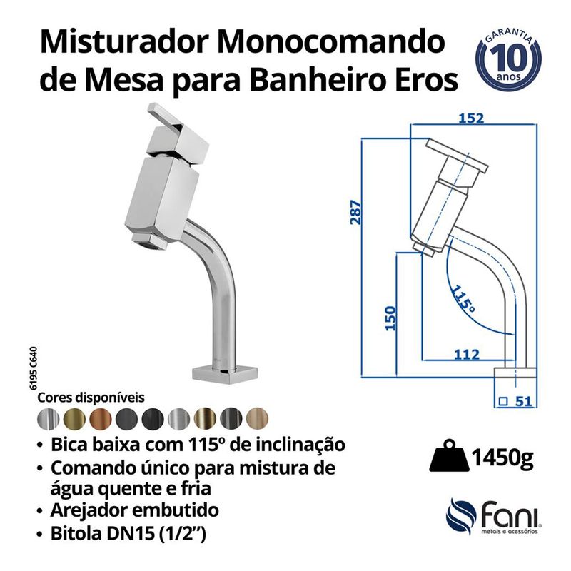 Fani Misturador Monocomando de Mesa Imagem 06