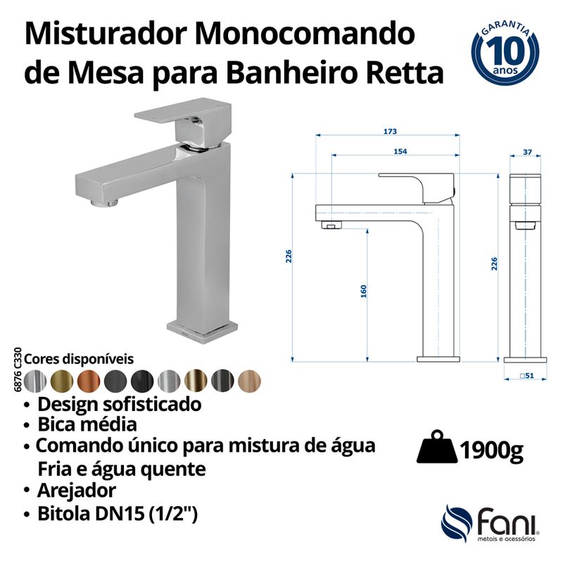 Fani Misturador Monocomando de Mesa Imagem 06